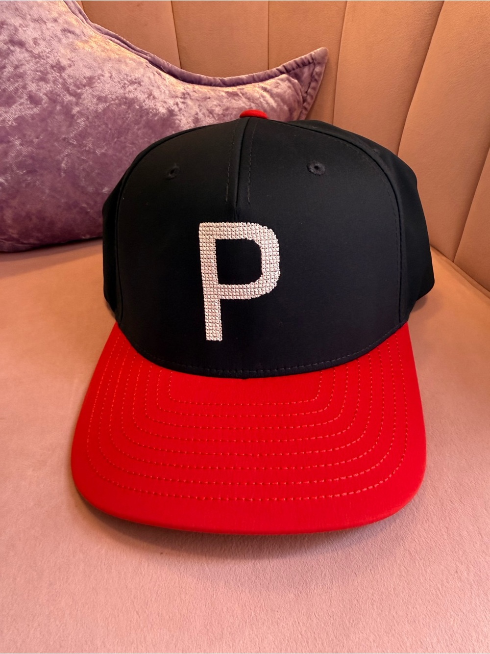 Puma Black Crown Red Brim Baseball Cap with White 'P'